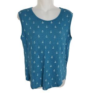 J. Crew Womens Tank Top Size XS 100% Linen Anchor Tank Top Teal Sleeveless A8409